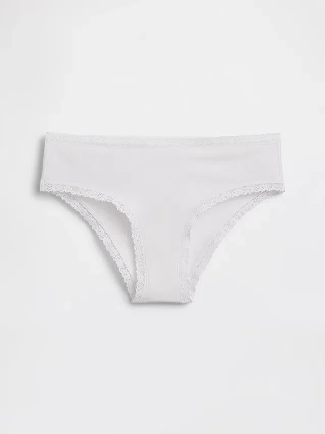 Slip a vita bassa in cotone biologico elasticizzato con bordi in pizzo