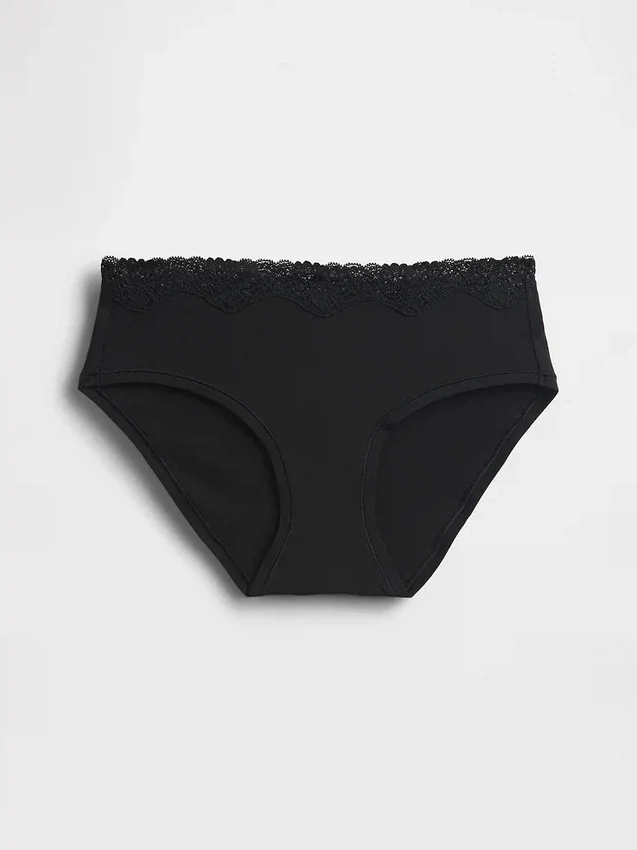 Slip a vita bassa in cotone biologico elasticizzato con bordi in pizzo