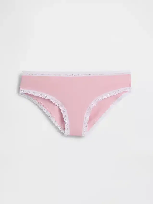 Slip a vita bassa in cotone biologico elasticizzato con bordi in pizzo