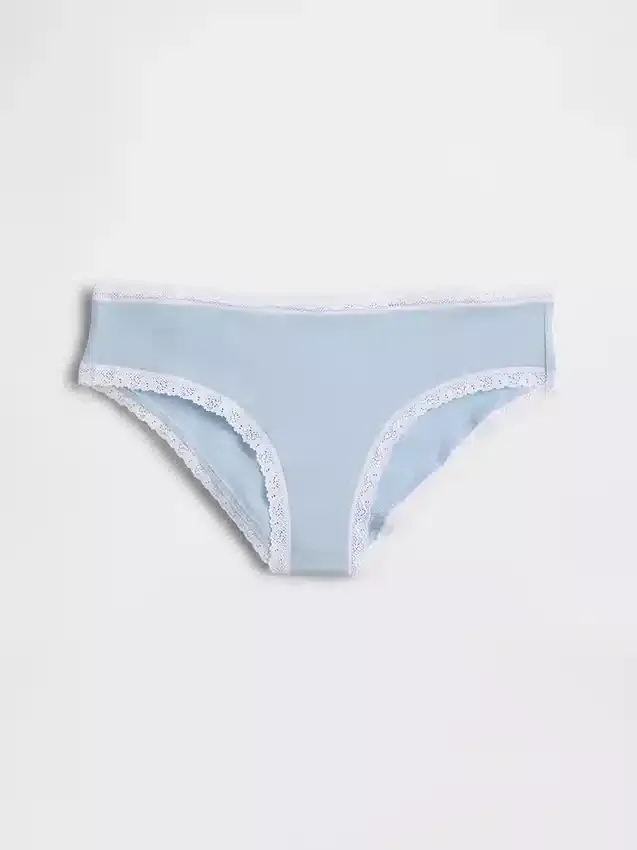 Slip a vita bassa in cotone biologico elasticizzato con bordi in pizzo