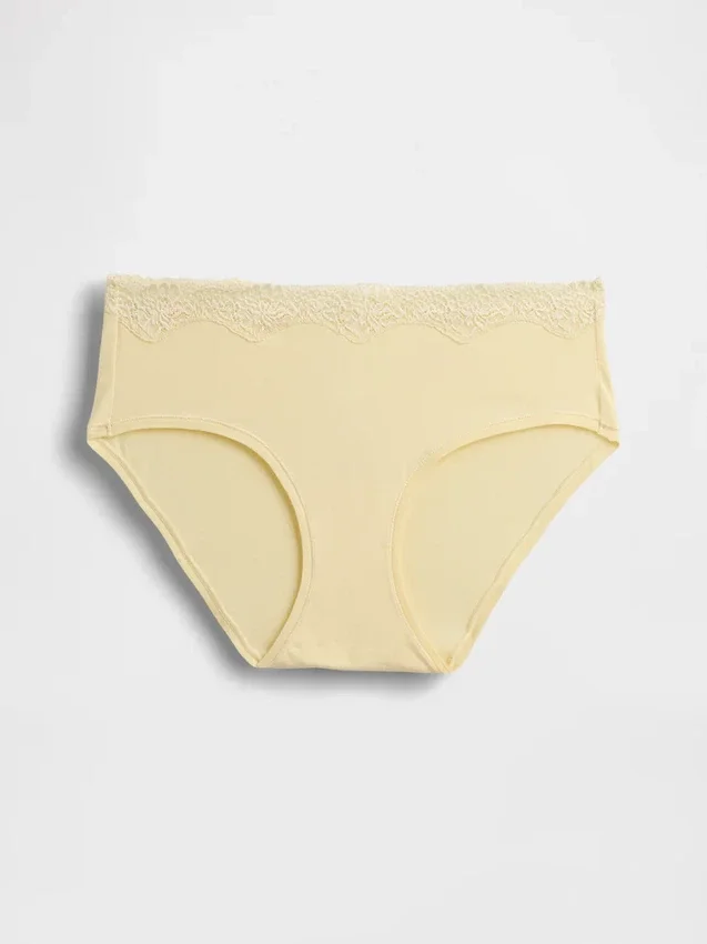 Slip a vita bassa in cotone biologico elasticizzato con bordi in pizzo
