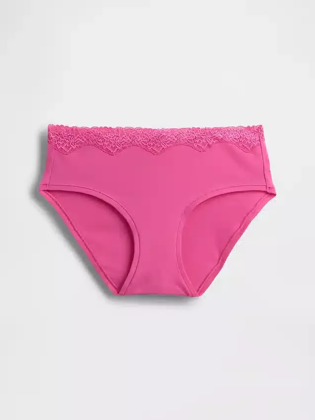 Slip a vita bassa in cotone biologico elasticizzato con bordi in pizzo