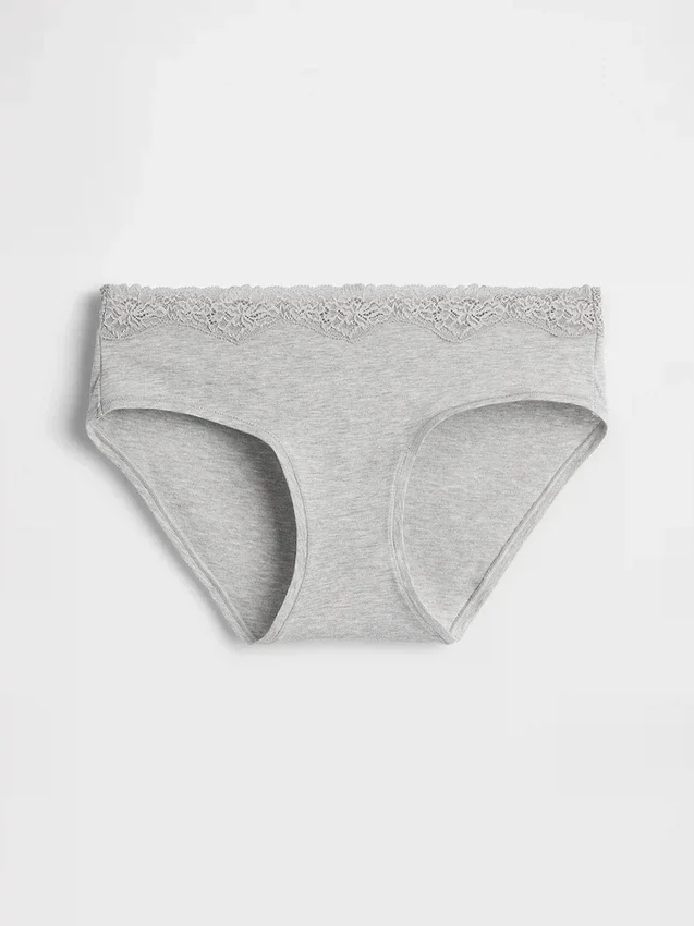 Slip a vita bassa in cotone biologico elasticizzato con bordi in pizzo