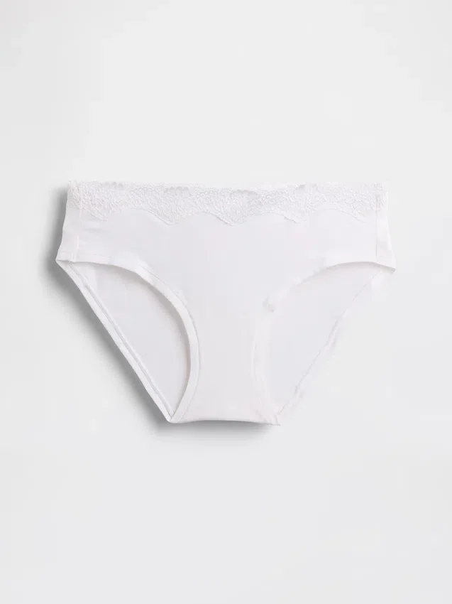 Slip a vita bassa in cotone biologico elasticizzato con bordi in pizzo
