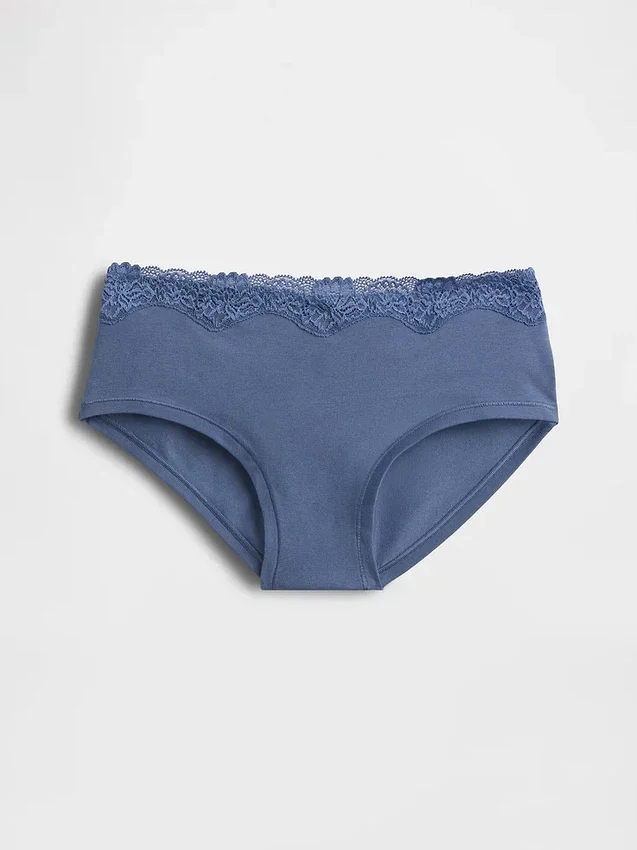 Slip a vita bassa in cotone biologico elasticizzato con bordi in pizzo