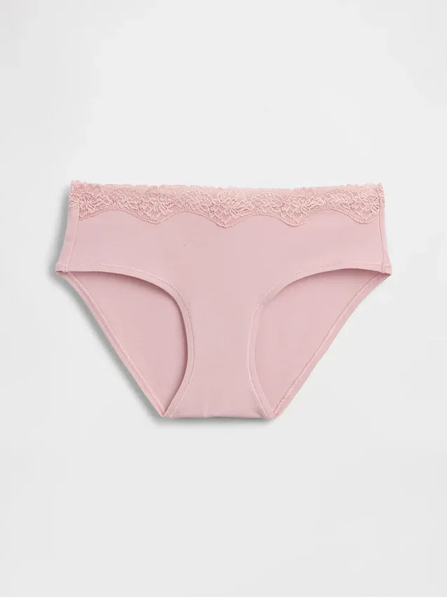 Slip a vita bassa in cotone biologico elasticizzato con bordi in pizzo