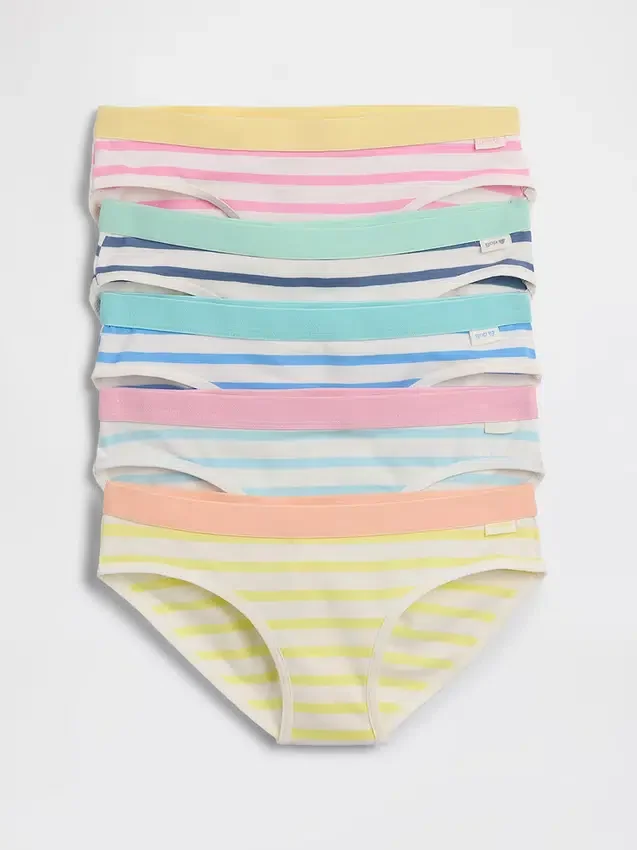 Slip bikini a righe in cotone biologico elasticizzato per bambini (confezione da 5)