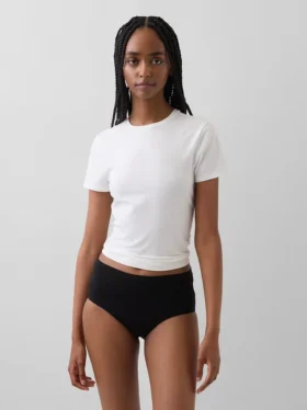 Slip bikini a vita alta in cotone biologico elasticizzato