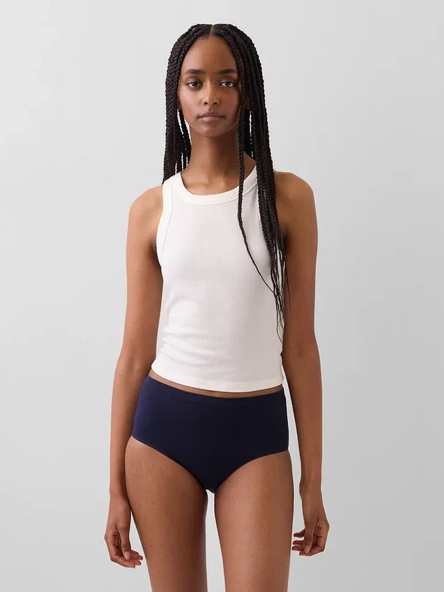 Slip bikini a vita alta in cotone biologico elasticizzato