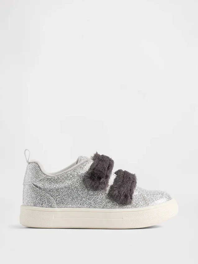Sneakers con pelliccia vegana glitterata per bambini piccoli