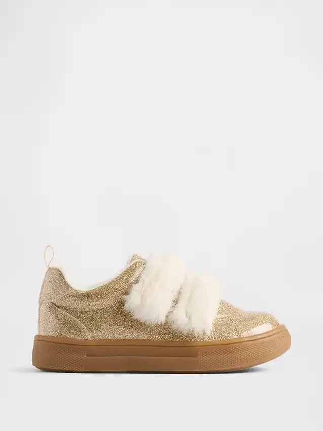 Sneakers con pelliccia vegana glitterata per bambini piccoli