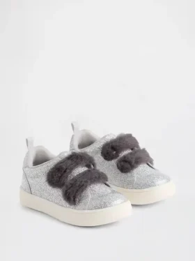 Sneakers con pelliccia vegana glitterata per bambini piccoli