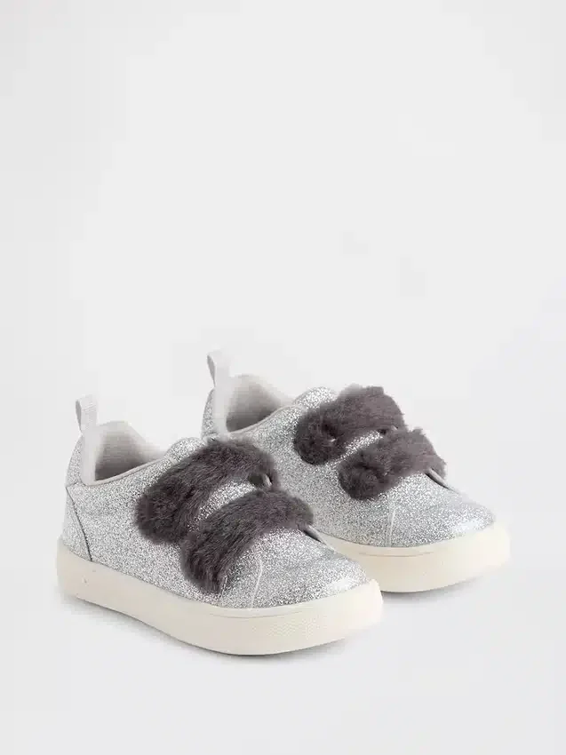 Sneakers con pelliccia vegana glitterata per bambini piccoli