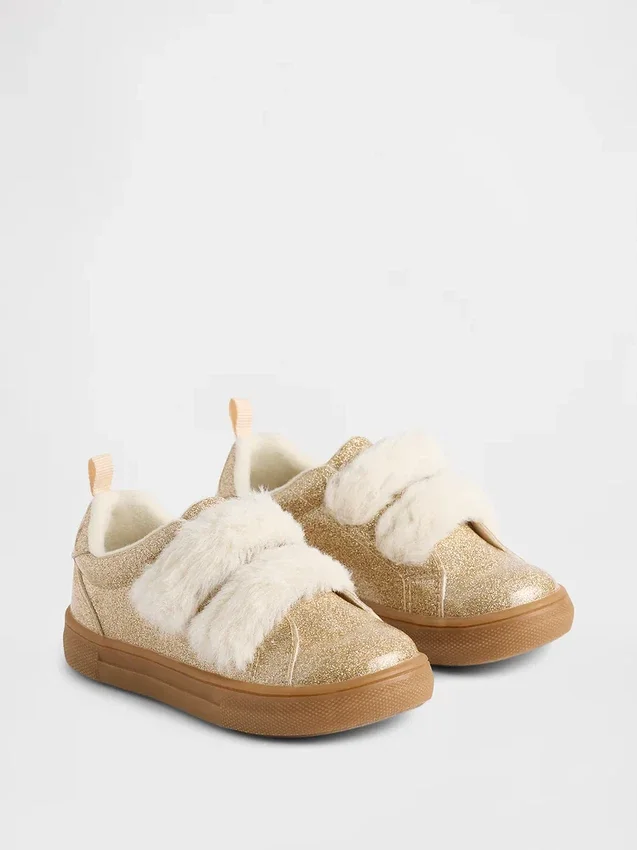 Sneakers con pelliccia vegana glitterata per bambini piccoli