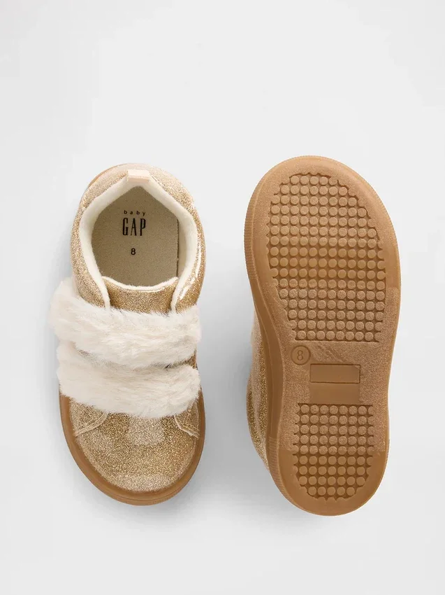 Sneakers con pelliccia vegana glitterata per bambini piccoli