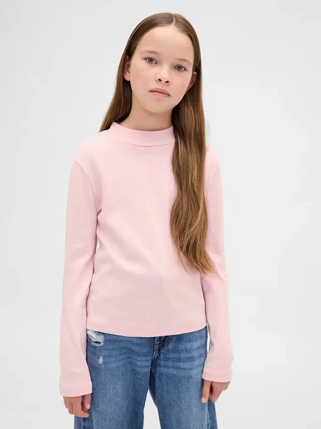 T-shirt a collo alto a costine per bambini
