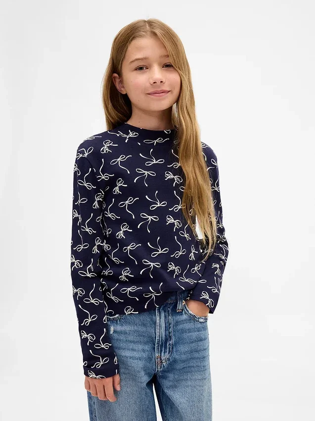 T-shirt a collo alto a costine per bambini
