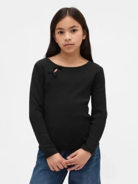 T-shirt a costine con fiocco per bambini