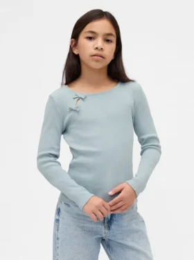 T-shirt a costine con fiocco per bambini