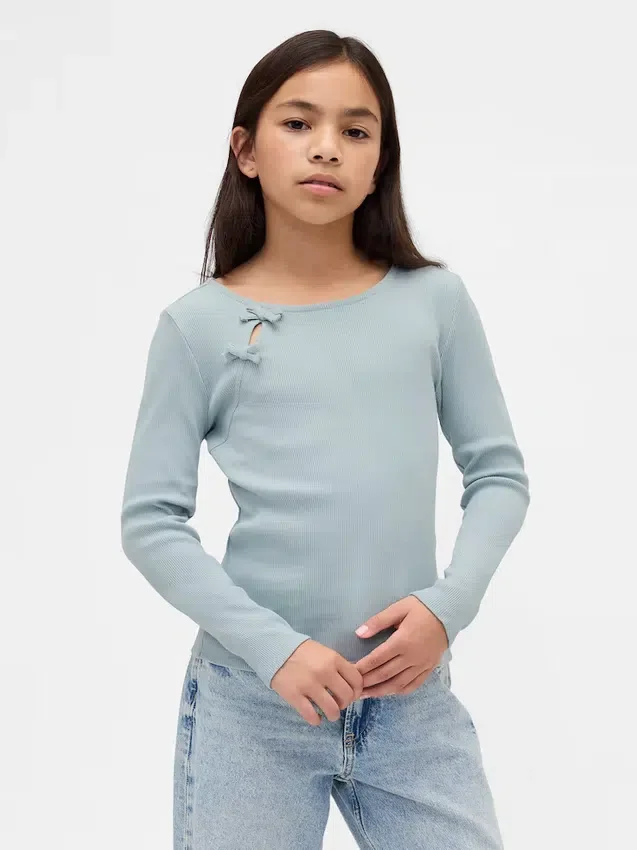 T-shirt a costine con fiocco per bambini