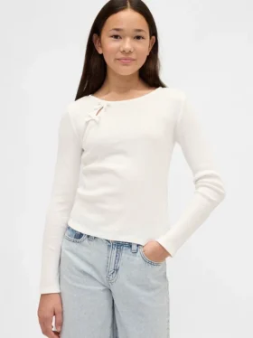 T-shirt a costine con fiocco per bambini