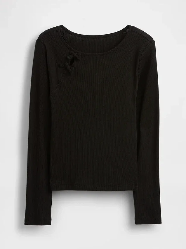 T-shirt a costine con fiocco per bambini