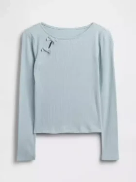 T-shirt a costine con fiocco per bambini