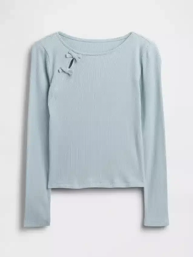 T-shirt a costine con fiocco per bambini