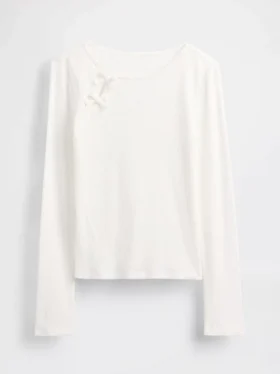 T-shirt a costine con fiocco per bambini