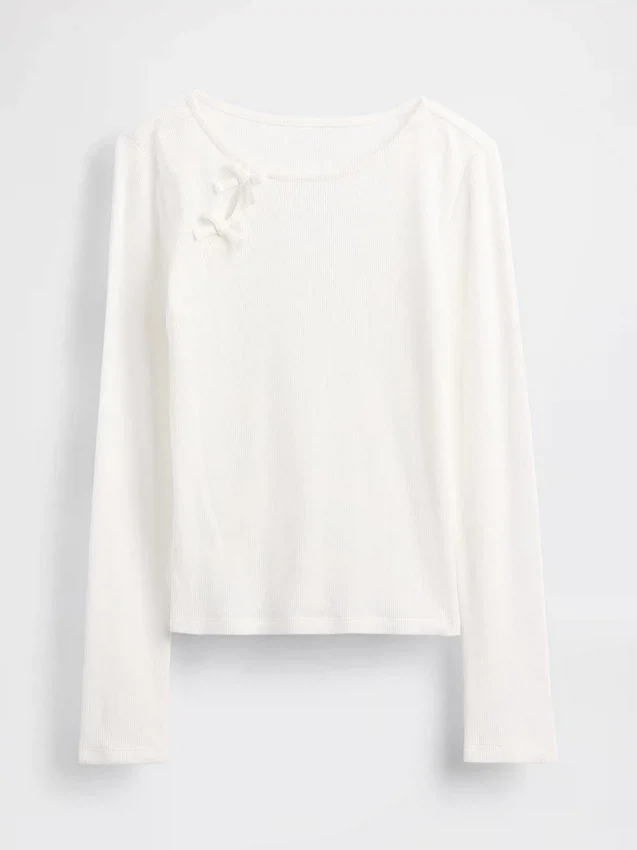 T-shirt a costine con fiocco per bambini