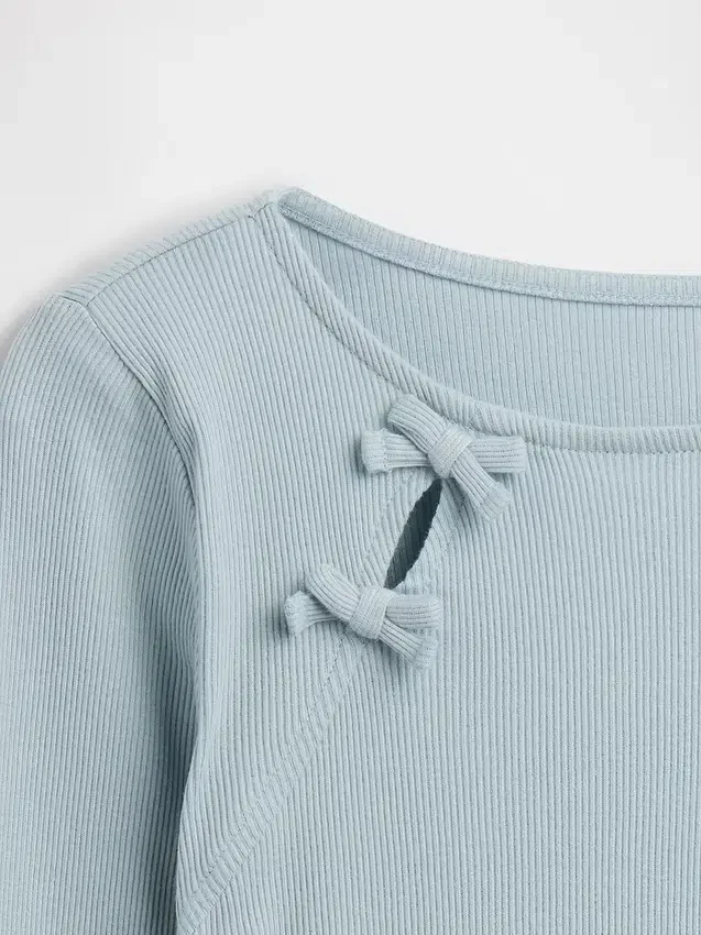 T-shirt a costine con fiocco per bambini