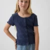 T-shirt a costine pointelle con bottoni sul davanti per bambini
