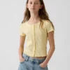 T-shirt a costine pointelle con bottoni sul davanti per bambini