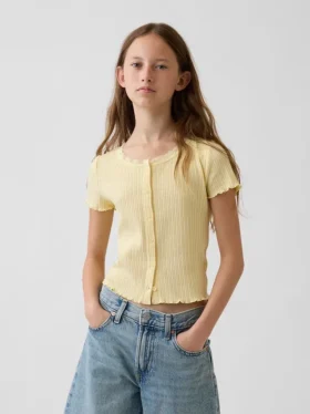 T-shirt a costine pointelle con bottoni sul davanti per bambini