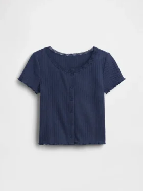 T-shirt a costine pointelle con bottoni sul davanti per bambini