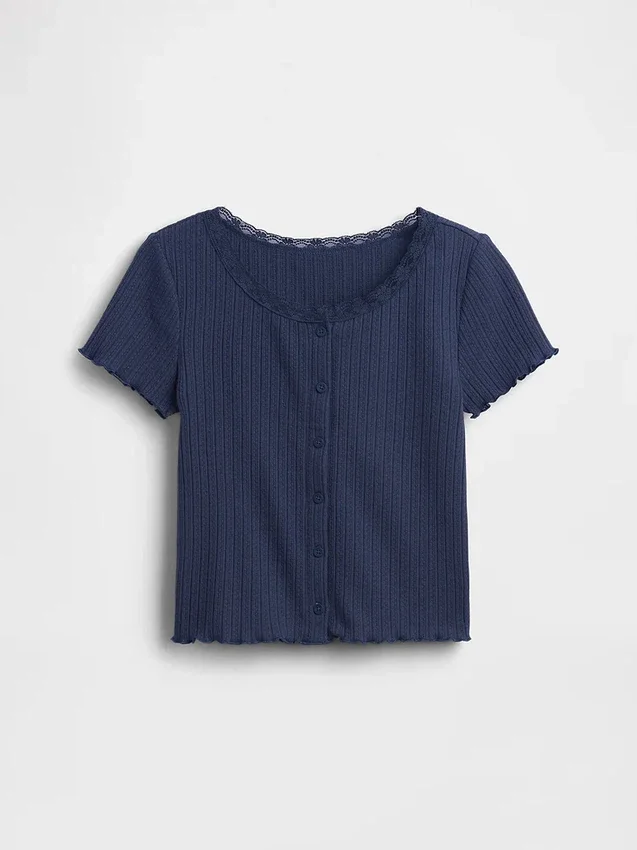 T-shirt a costine pointelle con bottoni sul davanti per bambini