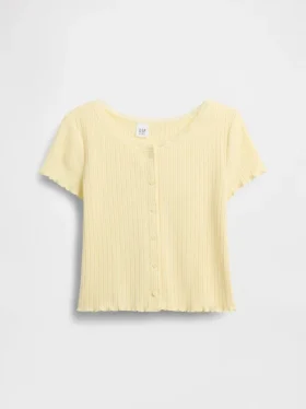 T-shirt a costine pointelle con bottoni sul davanti per bambini