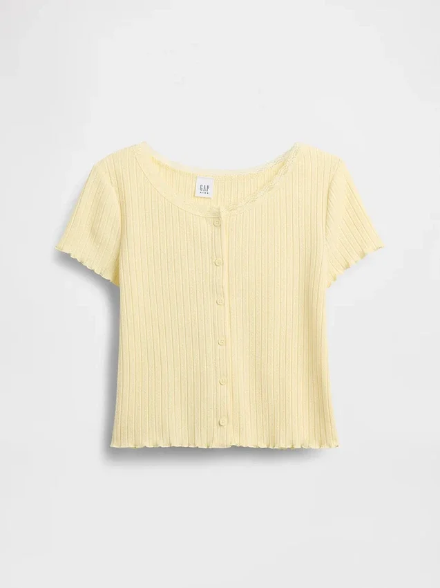 T-shirt a costine pointelle con bottoni sul davanti per bambini