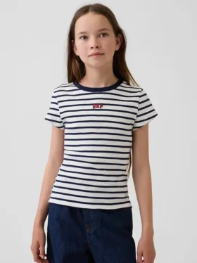 T-shirt a costine ricamata per bambini