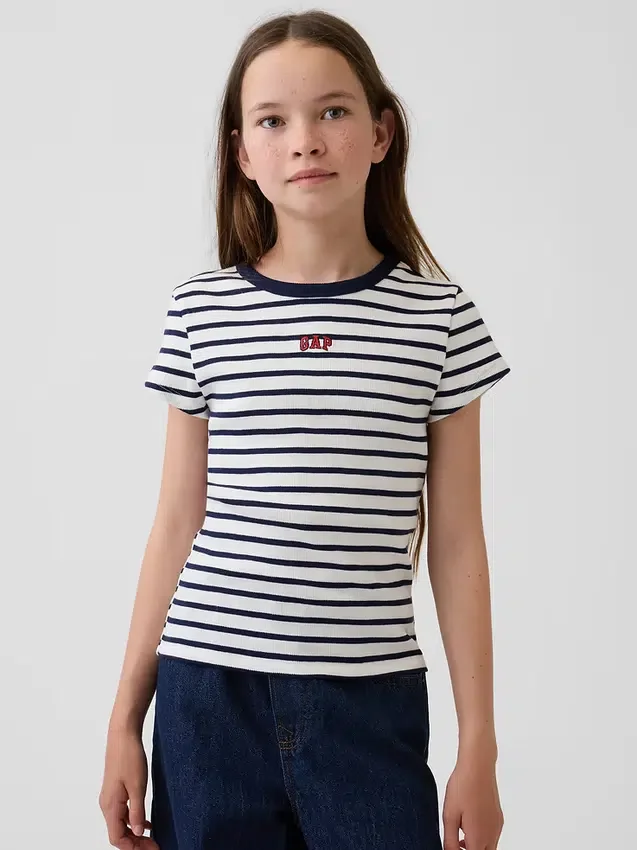 T-shirt a costine ricamata per bambini