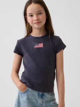 T-shirt a costine ricamata per bambini