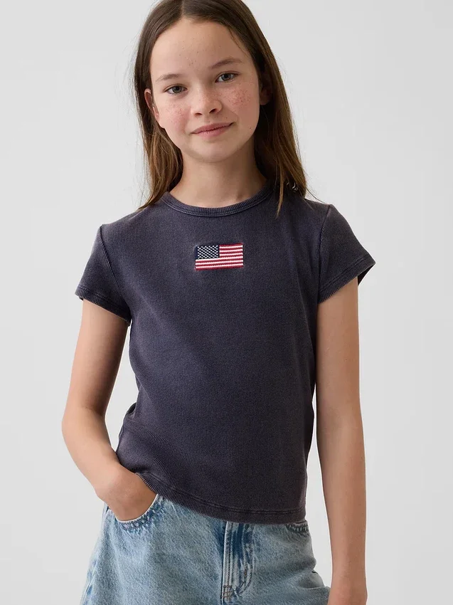 T-shirt a costine ricamata per bambini