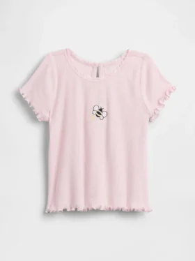 T-shirt a costine ricamata per neonato & bebè