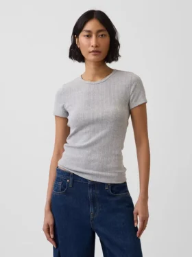 T-shirt a girocollo in punto Pointelle
