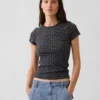 T-shirt a girocollo in punto Pointelle