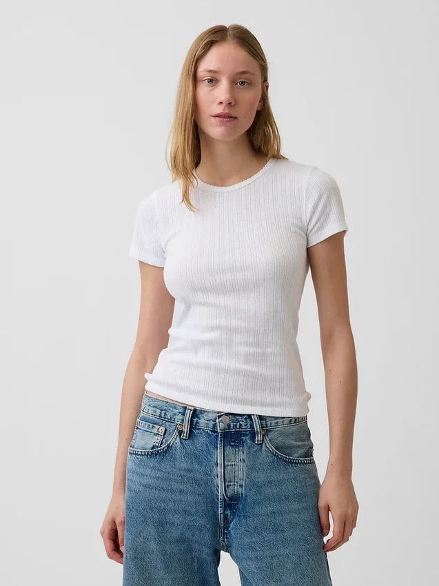 T-shirt a girocollo in punto Pointelle