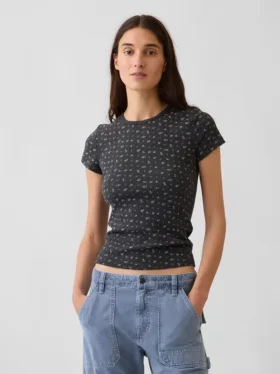 T-shirt a girocollo in punto Pointelle