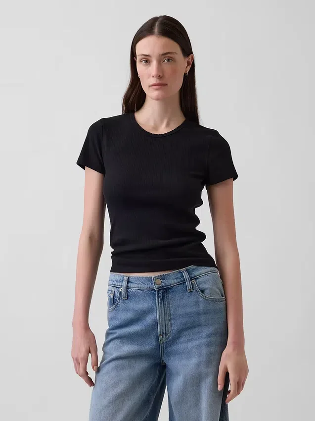 T-shirt a girocollo in punto Pointelle