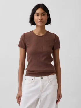 T-shirt a girocollo in punto Pointelle