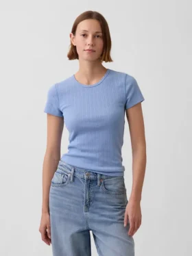 T-shirt a girocollo in punto Pointelle